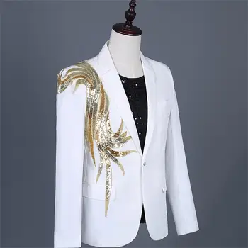 Мужской блейзер, платье для выступления певицы на сцене, банкетное платье в стиле ретро с золотой вышивкой, белый повседневный костюм, пальто