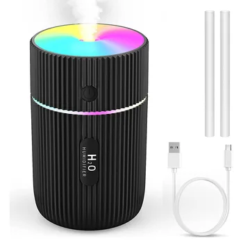 Увлажнитель воздуха, Красочный Прохладный Мини-USB-Увлажнитель воздуха с 7-цветными подсветками Дыхания, Автоматическое выключение, для автомобиля, Офиса, Спальни, Черный
