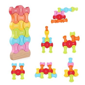 Радужные деревянные конструкторы, игрушки, игры с геометрической укладкой блоков, развивающие игрушки Монтессори для детей, тренировка рук и глаз