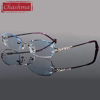 Очки бренда Chashma, Очки без оправы с бриллиантовой отделкой, Титановые Модные Женские очки в оправе для очков, женские оправы