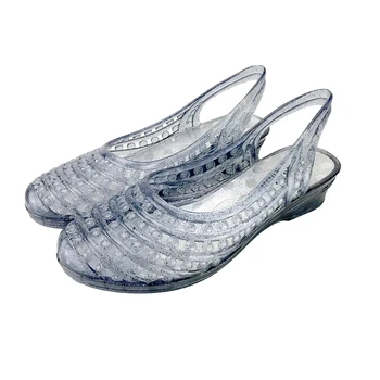 Желейные сандалии 80-х, женская летняя прозрачная обувь, Пляжные сандалии для ванны и душа, сандалии с закрытым носком для девочек, дешевые открытые туфли