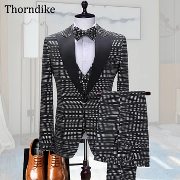 Комплект мужских брюк Thorndike 2021, Сшитый на заказ Мужской официальный свадебный костюм, черный Мужской костюм с отворотом на одной пуговице, 3 предмета в комплекте